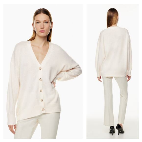 Aritzia Babaton Alftan Luxe Cashmere Cardigan in Birch Ivory 2XS XXS - Picture 1 of 9